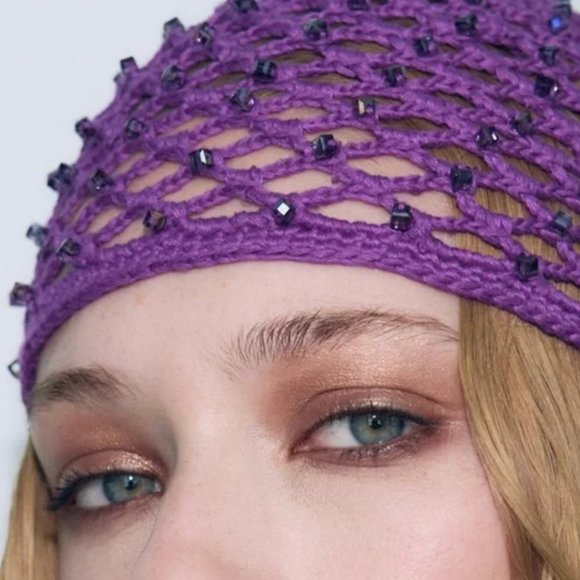 NWT Purple Beaded Knit Cap, S-M main image 4